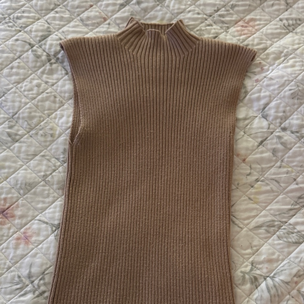 Sleeveless Ribbed Knit Top in Brown